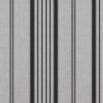 Black Striped Linen Curtain Fabric - Freja Black - Natural base fabric.