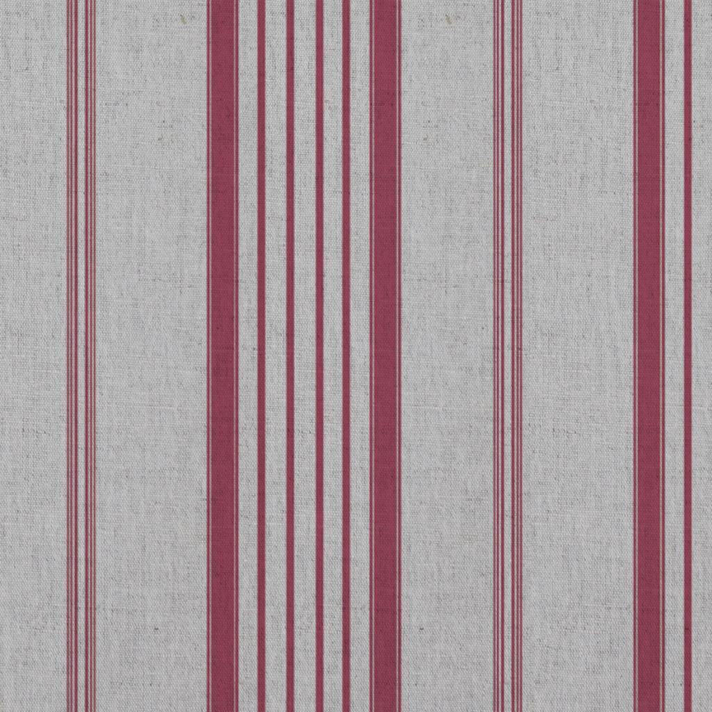 Red Striped Linen Curtain Fabric - Freja Cherry - Natural base fabric.
