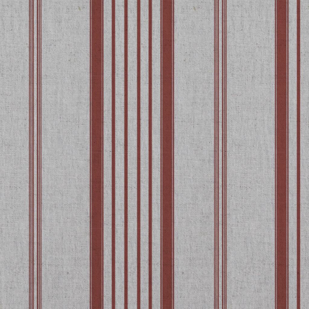 Red Striped Linen Curtain Fabric - Freja Crimson Red - Natural base fabric.