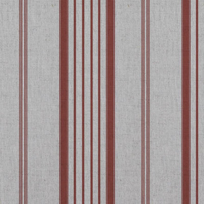 Red Striped Linen Curtain Fabric - Freja Crimson Red - Natural base fabric.
