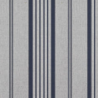 Blue Striped Linen Curtain Fabric - Freja Deep Blue - Natural base fabric.