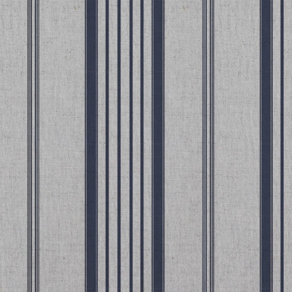Blue Striped Linen Curtain Fabric - Freja Deep Blue - Natural base fabric.