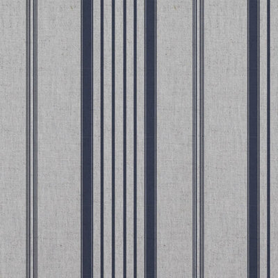 Blue Striped Linen Curtain Fabric - Freja Deep Blue - Natural base fabric.