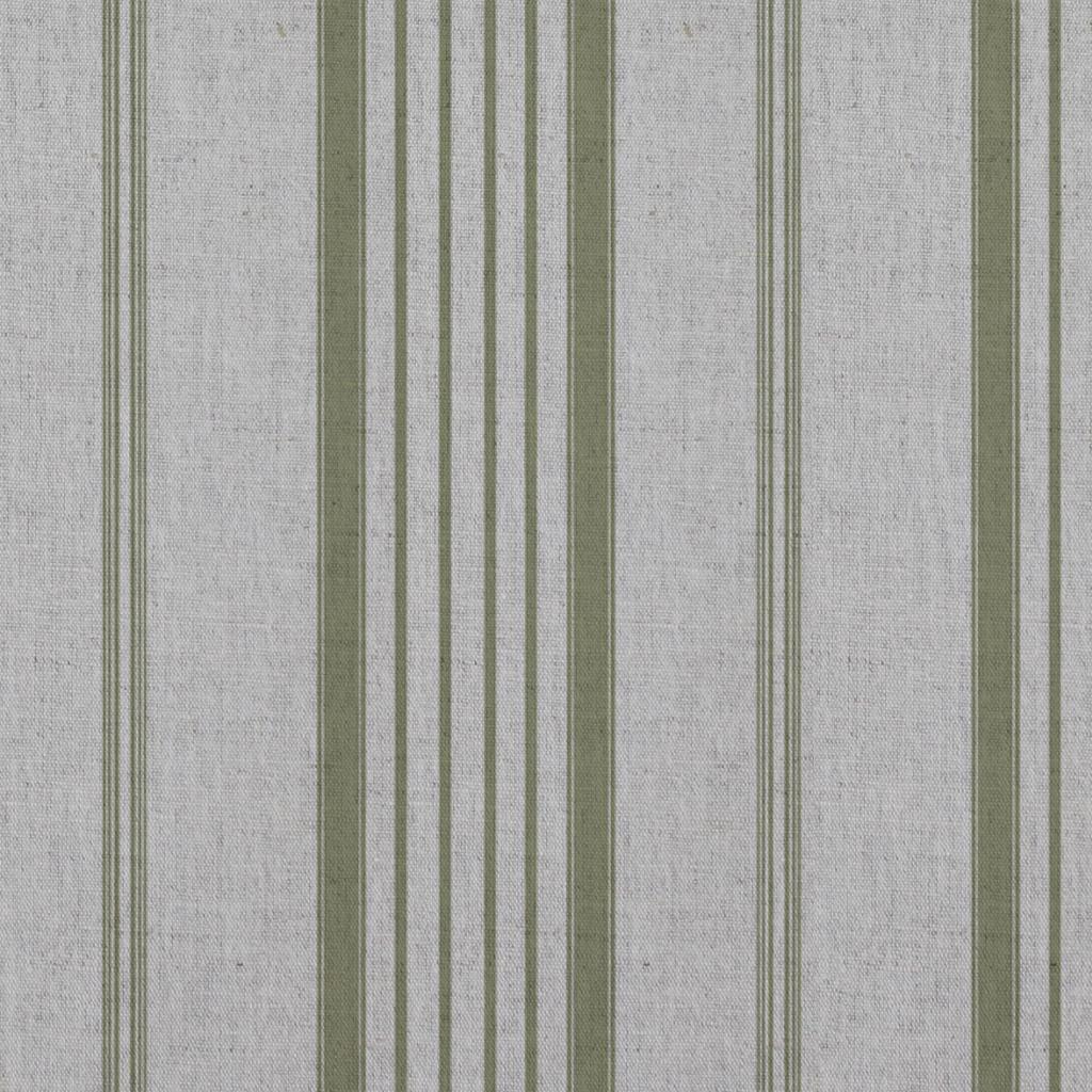 Green Striped Linen Curtain Fabric - Freja Olive - Natural base fabric.