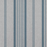 Blue Striped Linen Curtain Fabric - Freja True Blue - Natural base fabric.