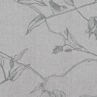 Grey Floral Linen Curtain Fabric - Gardenia Greige - Natural base fabric.