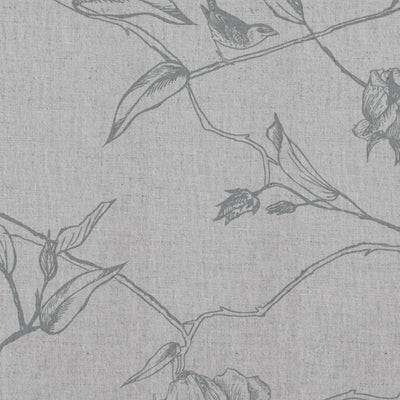 Grey Floral Linen Curtain Fabric - Gardenia Greige - Natural base fabric.