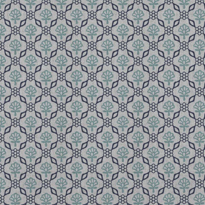 Blue Floral Linen Curtain Fabric - Hilla Blues - Natural base fabric.