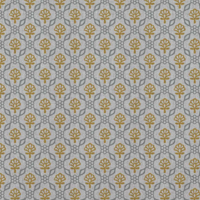 Yellow Floral Linen Curtain Fabric - Hilla Mustard Greige - Natural base fabric.