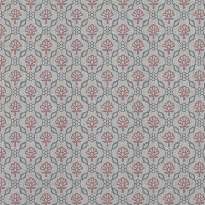 Pink Floral Linen Curtain Fabric - Hilla Pink Greige - Natural base fabric.