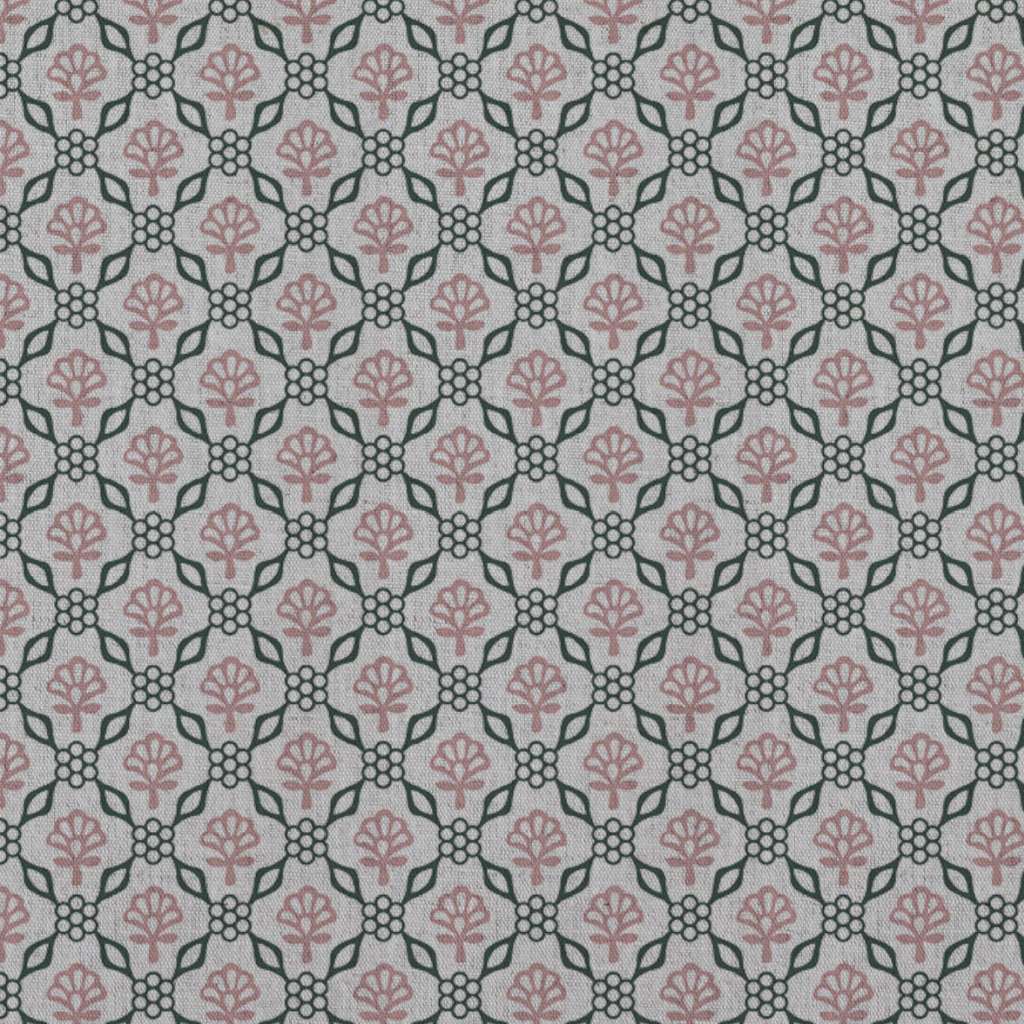 Pink Floral Linen Curtain Fabric - Hilla Pink Pine - Natural base fabric.
