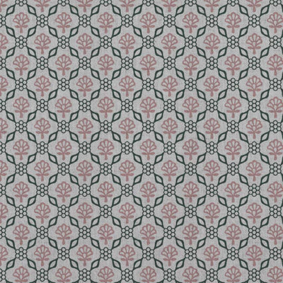 Pink Floral Linen Curtain Fabric - Hilla Pink Pine - Natural base fabric.