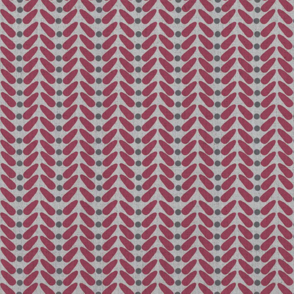 Red Patterned Linen Curtain Fabric - Hulda Cherry - Natural base fabric.