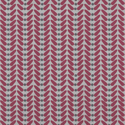 Red Patterned Linen Curtain Fabric - Hulda Cherry - Natural base fabric.