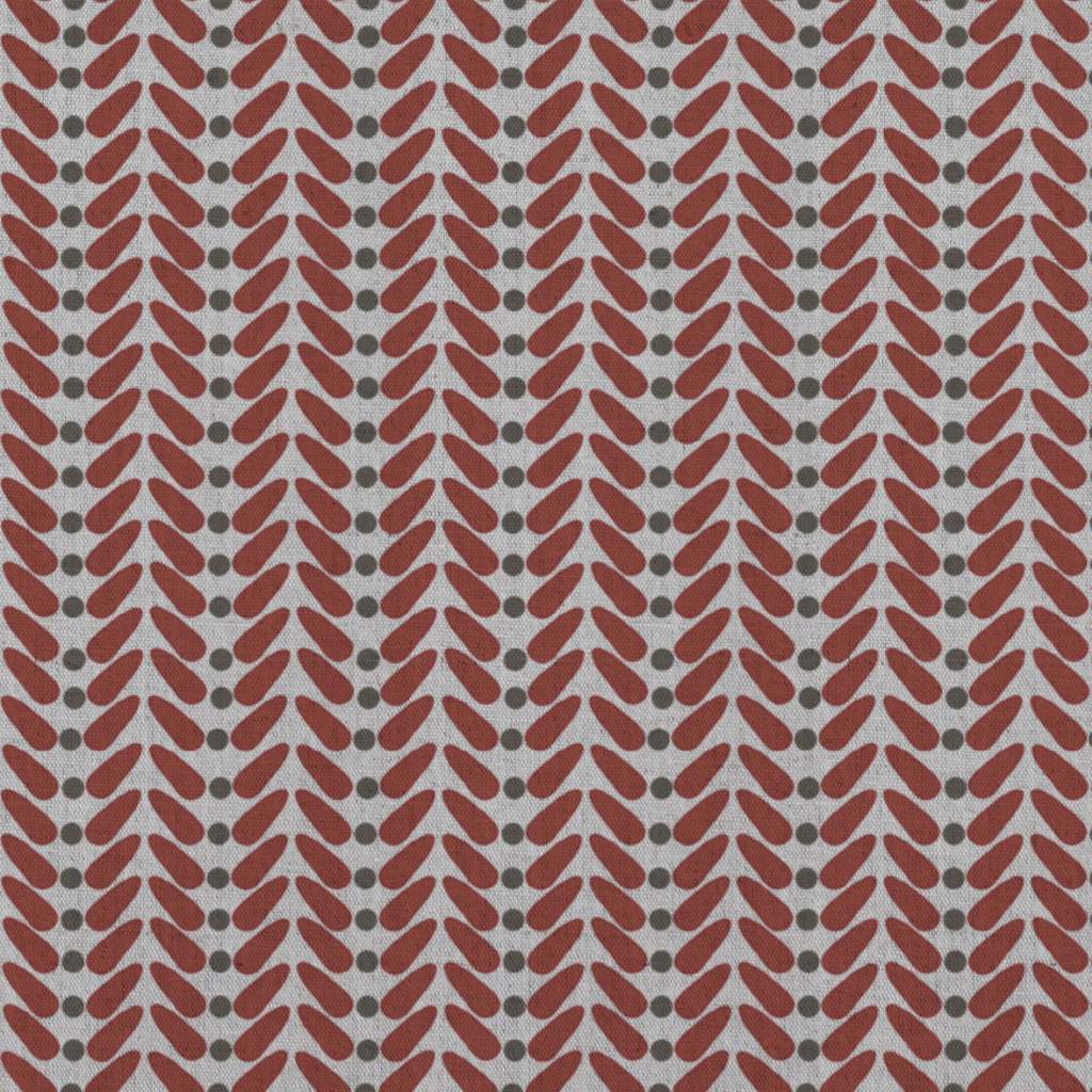 Red Patterned Linen Curtain Fabric - Hulda Crimson Red - Natural base fabric.
