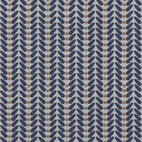 Blue / Orange Patterned Linen Curtain Fabric - Hulda Deep Blue Ochre - Natural base fabric.