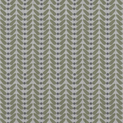 Green Patterned Linen Curtain Fabric - Hulda Olive - Natural base fabric.