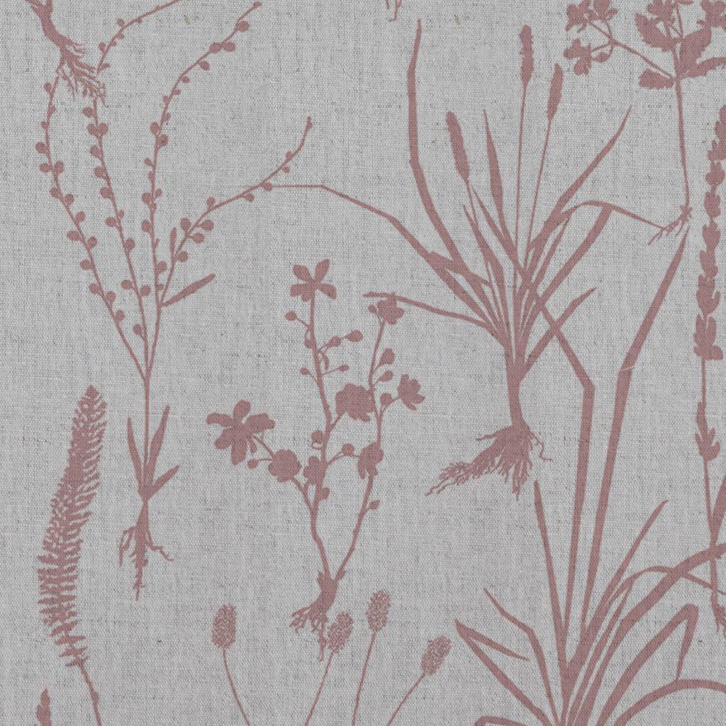 Pink Floral Linen Curtain Fabric - Iida Dusty Pink - Natural base fabric.