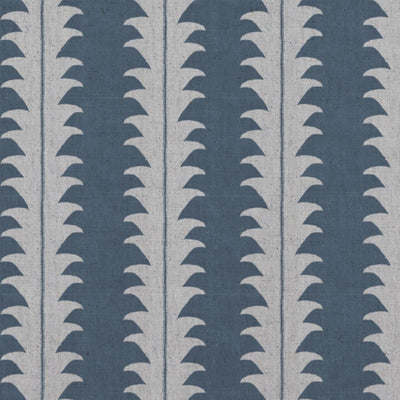 Blue Patterned Linen Curtain Fabric - Leona Denim - Natural base fabric.