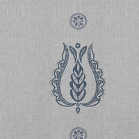 Blue Patterned Linen Curtain Fabric - Maya Denim - Natural base fabric.