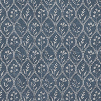 Blue Floral Linen Curtain Fabric - Miny Denim - Natural base fabric.