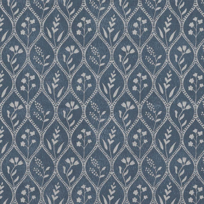Blue Floral Linen Curtain Fabric - Miny Denim - Natural base fabric.