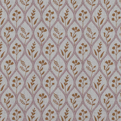 Pink / Orange / Yellow Floral Linen Curtain Fabric - Miny Pink Ochre-INV - Natural base fabric.