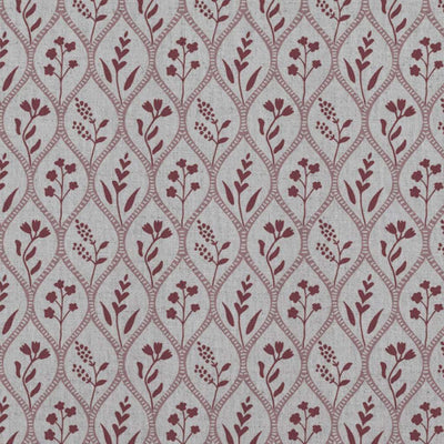 Red / Pink Floral Linen Curtain Fabric - Miny Pink Wine-INV - Natural base fabric.