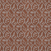 Orange Floral Linen Curtain Fabric - Miny Terracotta - Natural base fabric.