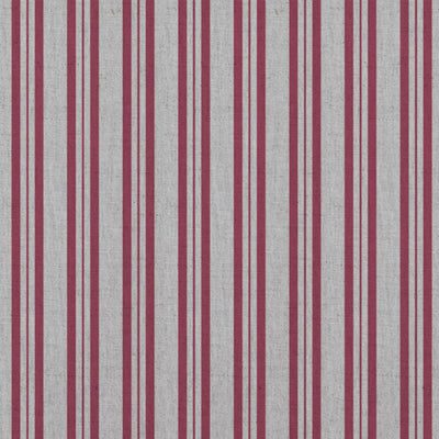 Red Striped Linen Curtain Fabric - Olga Cherry - Natural base fabric.