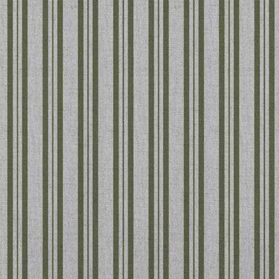 Green Striped Linen Curtain Fabric - Olga Khaki - Natural base fabric.
