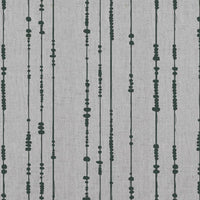 Green Patterned Linen Curtain Fabric - Pearls Dark Pine - Natural base fabric.