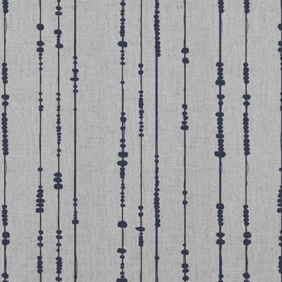 Blue Patterned Linen Curtain Fabric - Pearls Deep Blue - Natural base fabric.