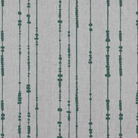 Green Patterned Linen Curtain Fabric - Pearls Fern - Natural base fabric.