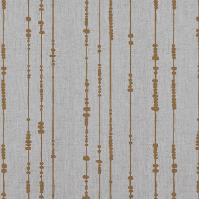 Orange / Yellow Patterned Linen Curtain Fabric - Pearls Gold Ochre - Natural base fabric.