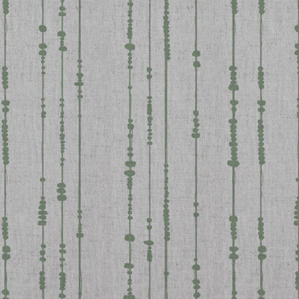 Green Patterned Linen Curtain Fabric - Pearls Jade Mist - Natural base fabric.