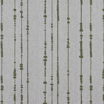 Green Patterned Linen Curtain Fabric - Pearls Khaki - Natural base fabric.