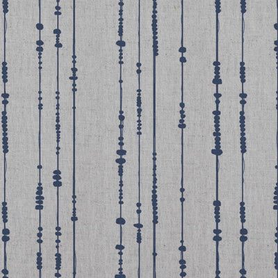 Blue Patterned Linen Curtain Fabric - Pearls Night Blue - Natural base fabric.