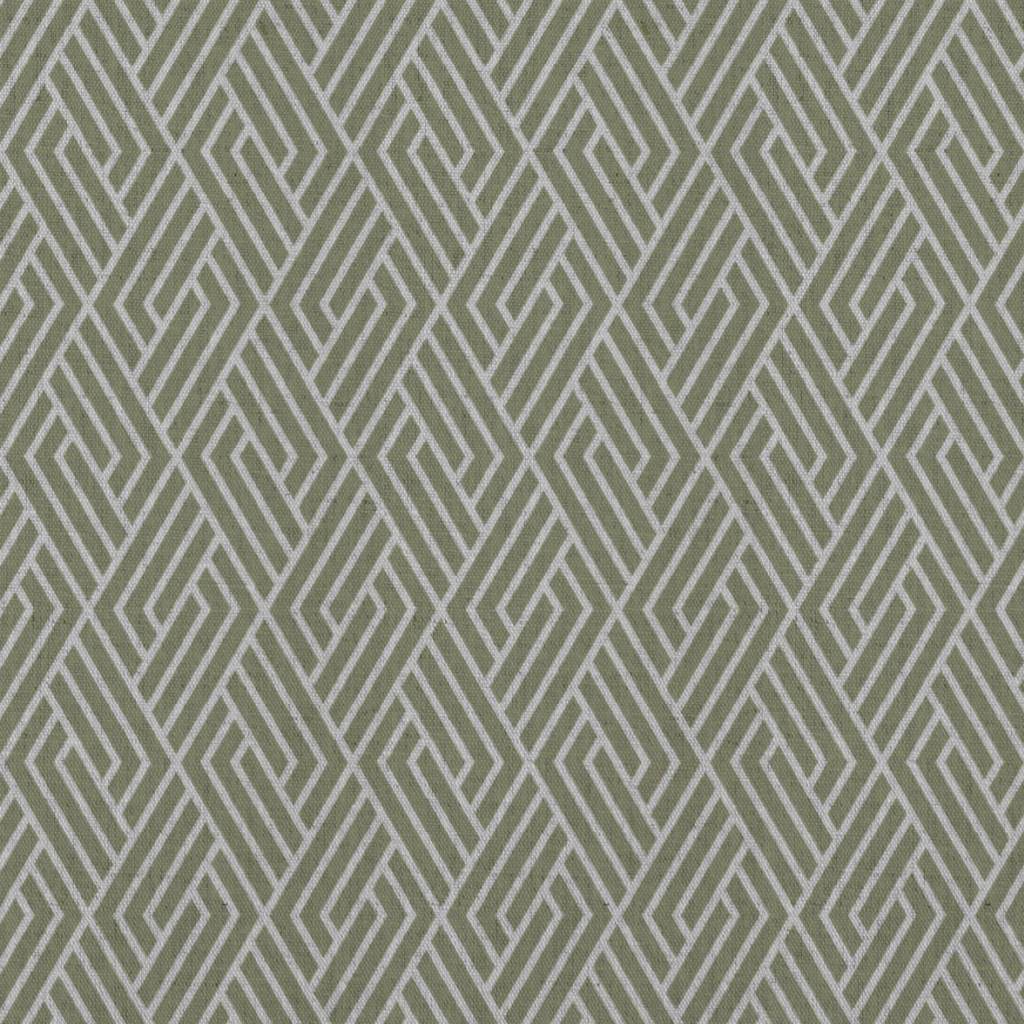 Green Patterned Linen Curtain Fabric - Vera Olive - Natural base fabric.