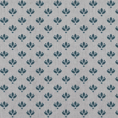 Blue Botanical Linen Curtain Fabric - Olgie Blue Stone - Natural base fabric.