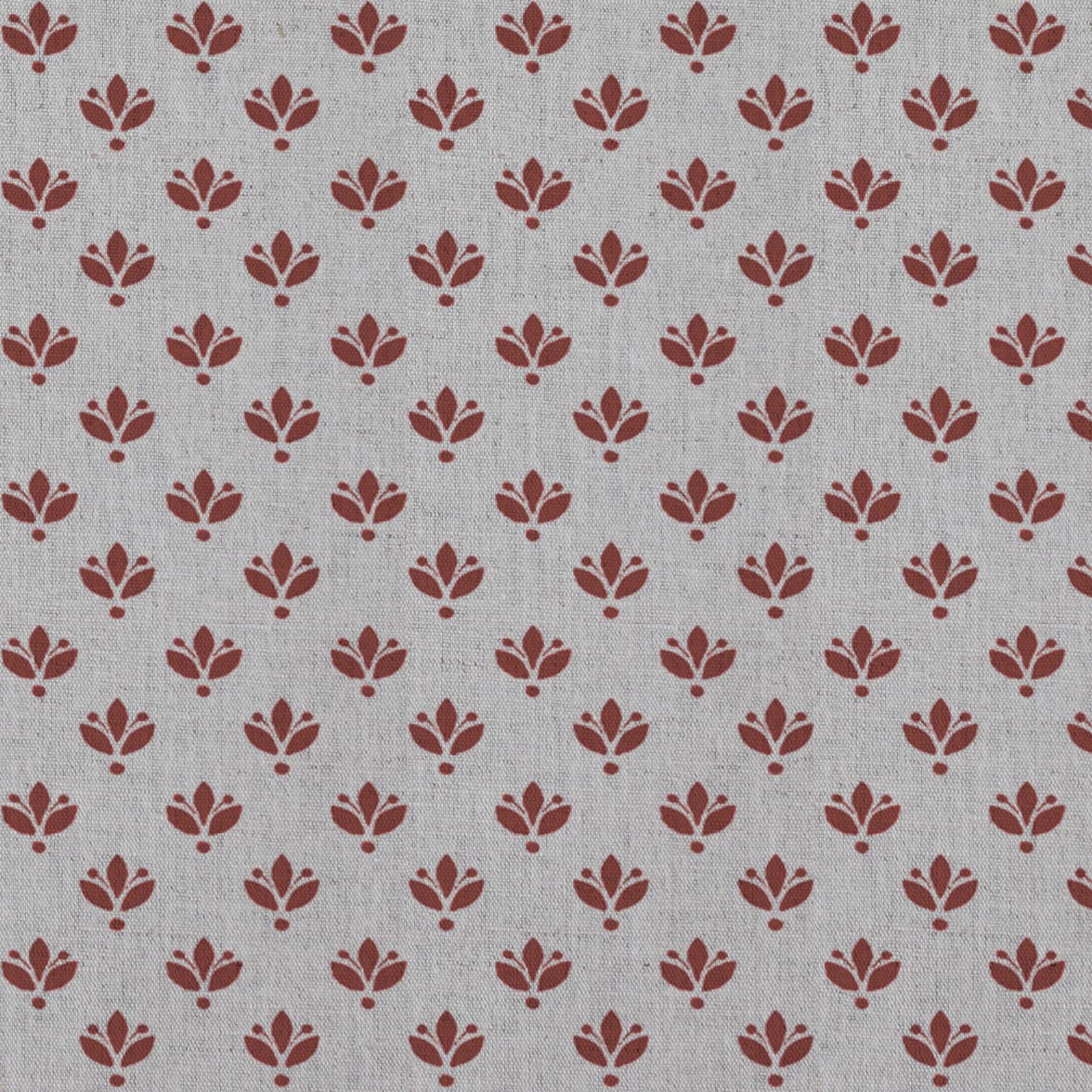 Red Botanical Linen Curtain Fabric - Olgie Crimson Red - Natural base fabric.
