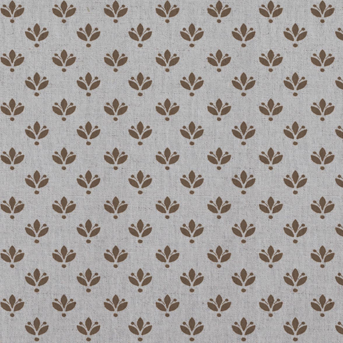 Brown Botanical Linen Curtain Fabric - Olgie Sand - Natural base fabric.