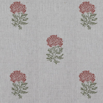 Red Floral Linen Curtain Fabric - Pearlie Crimson Red - Natural base fabric.