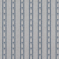 Blue Floral Stripe Linen Curtain Fabric - Silvian Denim - Natural base fabric.