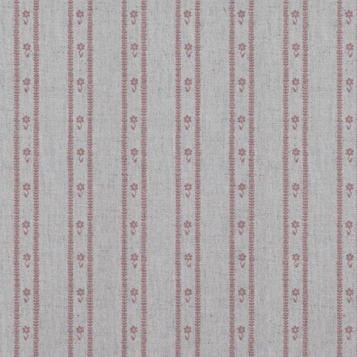 Pink Floral Stripe Linen Curtain Fabric - Silvian Dusty Pink - Natural base fabric.