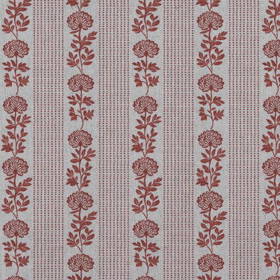 Red Floral Stripe Linen Curtain Fabric - Skye Crimson Red - Natural base fabric.