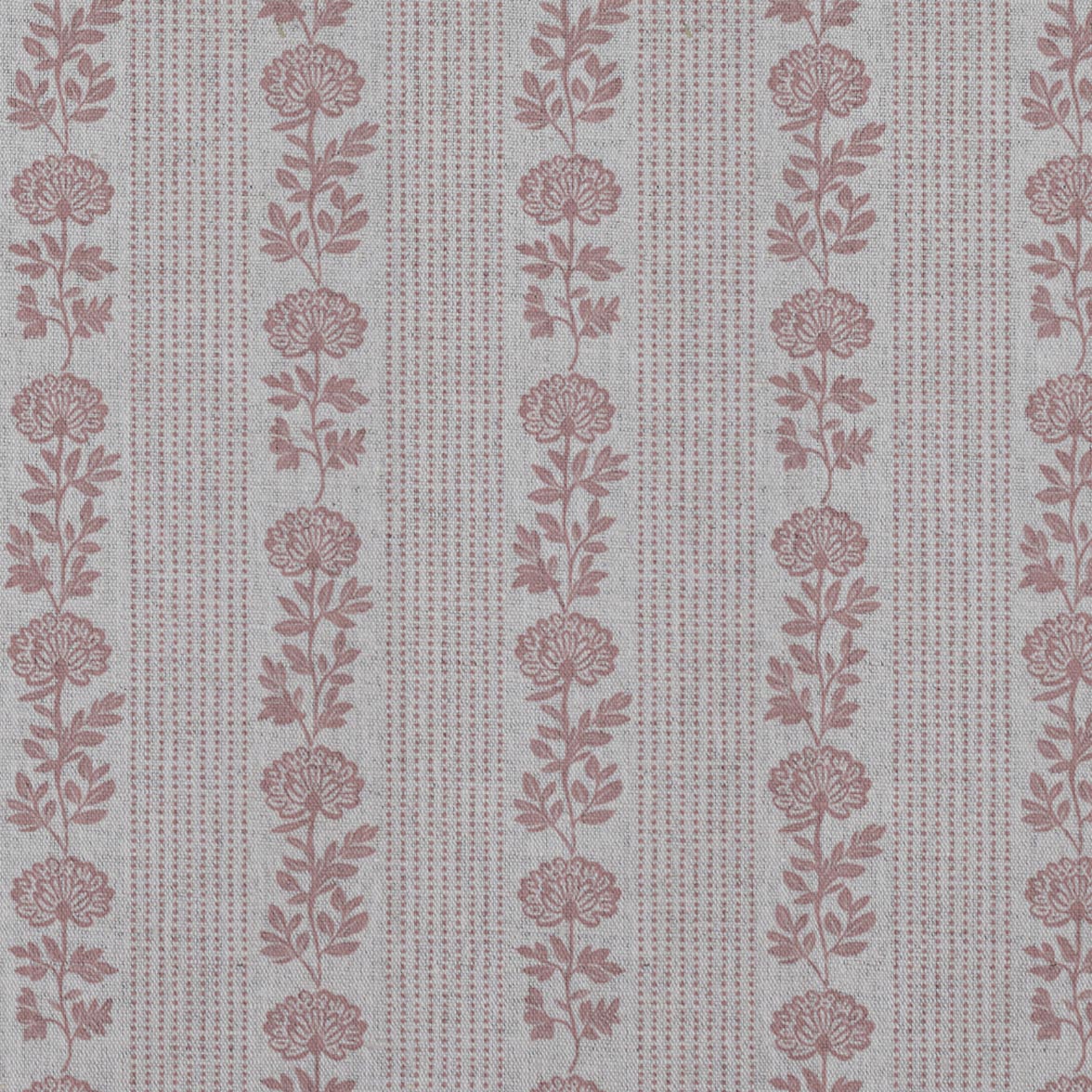 Pink Floral Stripe Linen Curtain Fabric - Skye Dusty Pink - Natural base fabric.