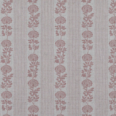 Pink Floral Stripe Linen Curtain Fabric - Skye Dusty Pink - Natural base fabric.