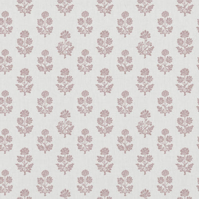 Pink Floral Linen Curtain Fabric - Doris Peony-WHT - White base fabric.