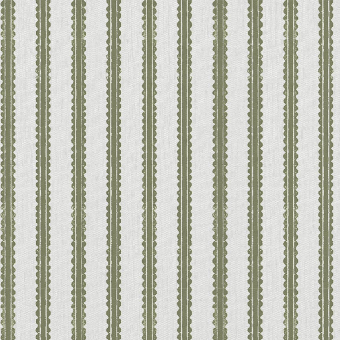 Green Patterned Linen Curtain Fabric - Fionna Moss-WHT - White base fabric.